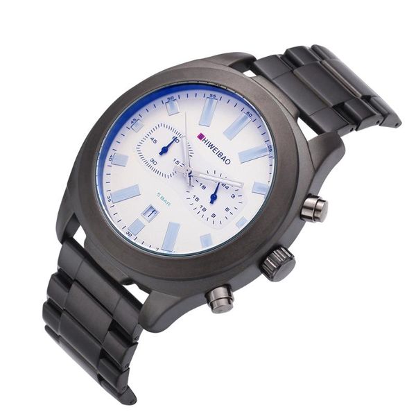 

wristwatches waterproof mens quartz chronograph watch luxury sports black stainless steel date display military relogio masculino, Slivery;brown