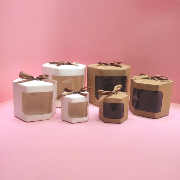 

gift wrap 10pcs cake box packaging paper bags with clear pvc window birthday girl presents sweets kraft ribbon packge