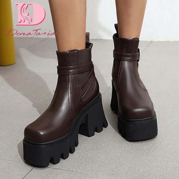 

boots big size 35-43 brand design ladies chunky high heels ankle buckle platform women mature party office shoes woman, Black