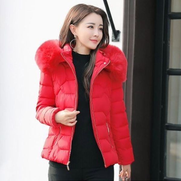 

women's down & parkas 2021 womens solid color jacket for women winter hooded cotton coat long-sleeved slim clothes veste femme, Black