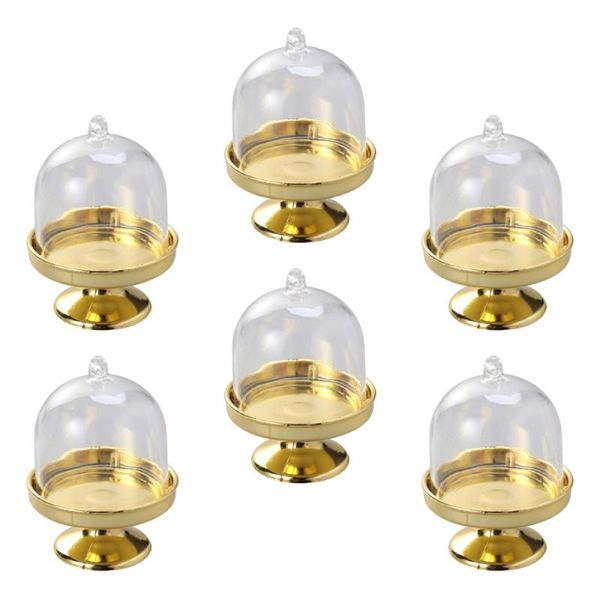 

6pcs mini cake stand shape candy box transparent tray modeling sugar holder wedding favor boxes party supplies (golden base) gift wrap