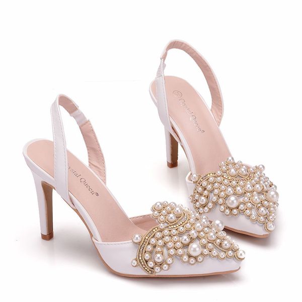 

dress shoes women pumps 10cm high heels lace pearl elegant heeled pointed slingbacks wedding party courtesy h0b8, Black