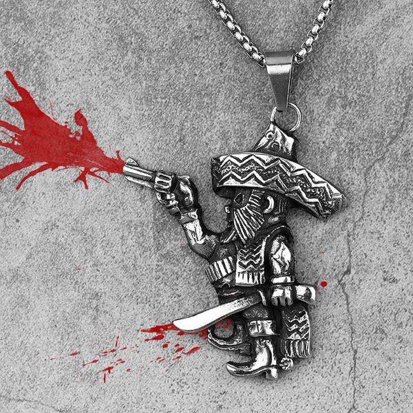 

chains mexican musketeer stainless steel men necklaces pendants chain unique punk for boyfriend male jewelry creativity gift wholesale, Silver