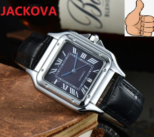 Homens de luxo Square Watch 40mm Nice Designer Genuine Couro de Alta Qualidade Quartzo Número Romano Militar WristWatches impermeáveis ​​Reloj de Lujo