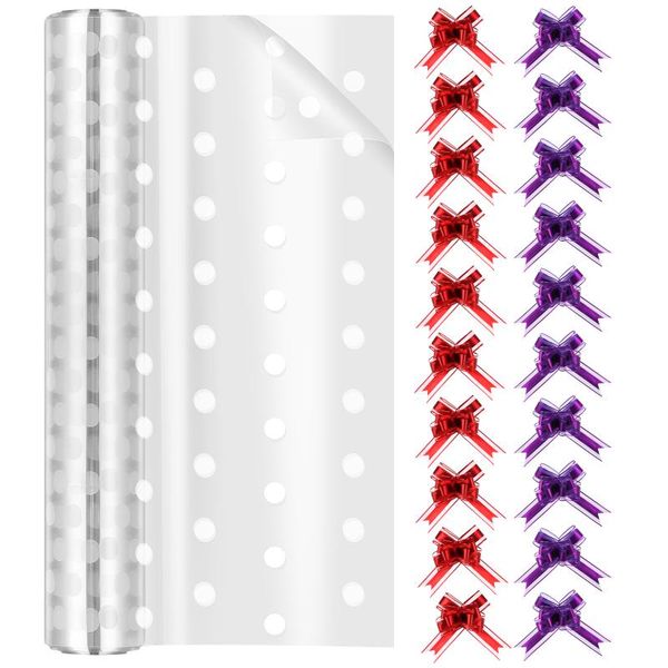 

other arts and crafts stobok 80x3000cm cellophane wrappers 3 mil thickness transparent white dotted gift packing bags plus 20pcs wrap ribbon