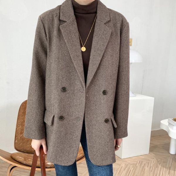 

women's suits & blazers [ewq] korea chic casual fashion women lapel solid color double-breasted loose long-sleeved blazer autumn 2021 1, White;black