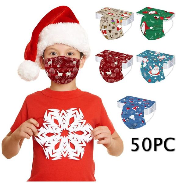 

other event & party supplies 50pc children christmas printing face mask mascaras disposable mascarillas halloween cosplay 3-layer masks noel