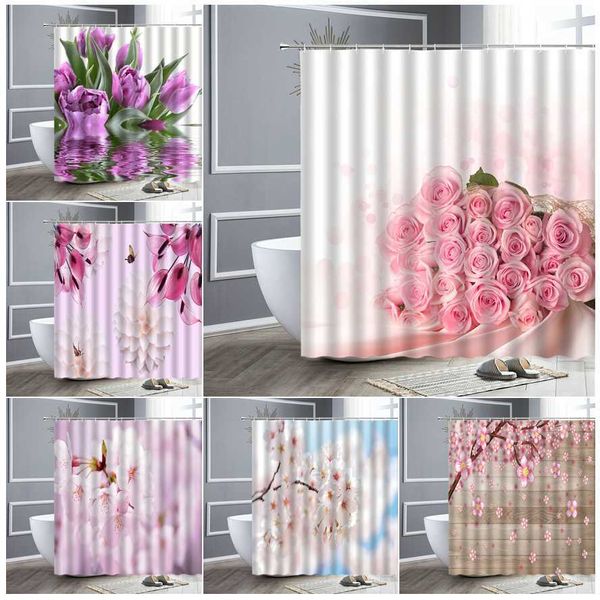 Chuveiro Cortina Jardim Colorido Flores Cenário Natural 3D Tecido À Prova D 'Água Banheiro Cortinas Acessórios de Banho Decoração 210609