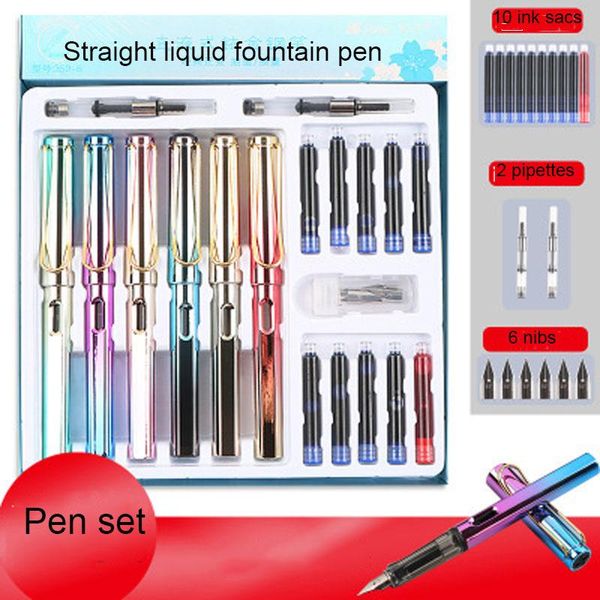 

student fountain pen, refillable straight liquid positive writing pen pens