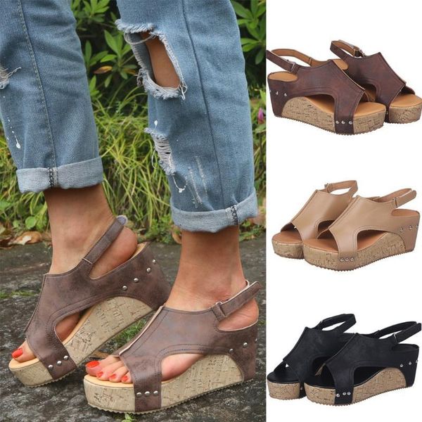 

summer women sandals plus size ladies fashion open toe comfort beach casual solid color wedges soft, Black