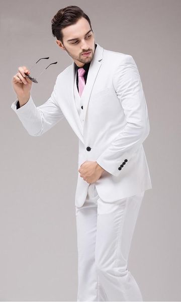 

men's suits & blazers personal bespoke white men notch lapel one button 4 pieces(jacket+pants+vest+tie) fashion terno masculino handsom, White;black