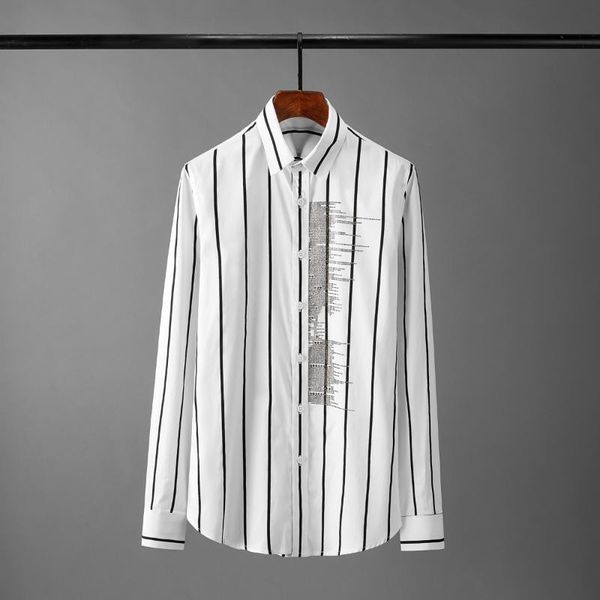 

diamond mens shirts luxury long sleeve casual stripe male plus size 4xl fashion slim fit party man men's, White;black