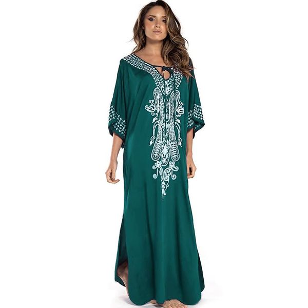 

indie folk lace up v-neck batwing sleeve summer beach dress tunic women beachwear kaftan maxi robe sarong n775 women's swimwear, White;black