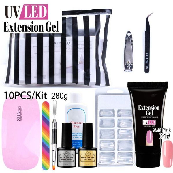 

nail art kits 10psc/set led uv lamp gel kit 30ml extensions acrylic false polish dryer manicure set