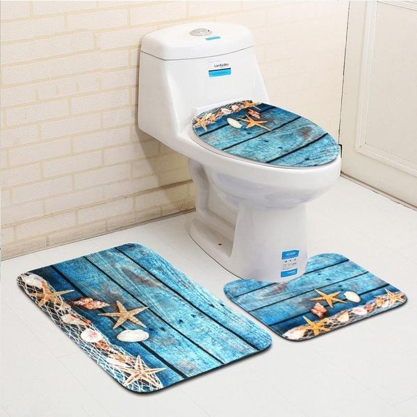 

bath mats blue conch starfish beach style toilet three-piece floor mat door bathroom carpet waterproof decor