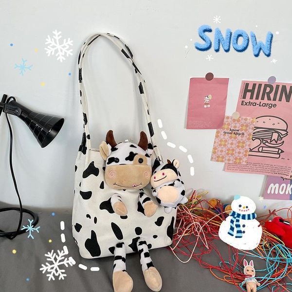 

waist bags japanese style ins harajuku funny personality cow doll girl women's handbags shoulder bag student cute canvas small