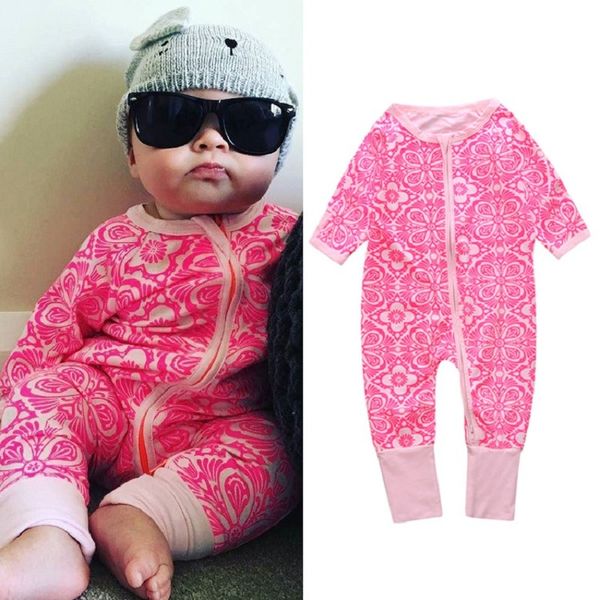 Floral Roupas Recém-nascido Bebê One-Peça Romper Meninos Pijamas Romper 100% Algodão Macio Macio Macacão Sleepwear Zipper Infantil Geral 210413