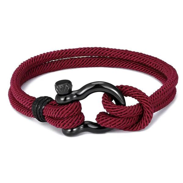 

link, chain u-shaped navy style parachute rope survival buckle bracelet for men and women black stainless steel sports
