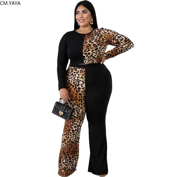 

two piece dress xl-5xl winter women's set tracksuit leopard patchwork full sleeve pants suits sportswear outfits yf1084, White