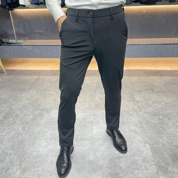 

men's pants spring and summer high elastic thin business casual 9801, Black
