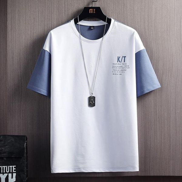 

mens t shirts solid patchwork summer male casual hip hop streetwear tees o-neck short sleeve t-shirts harajuku men's, White;black