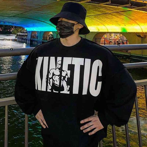 

new autumn fitness brothers bodyguard men's running sports long sleeve round neck loose training basketball casual top, Black