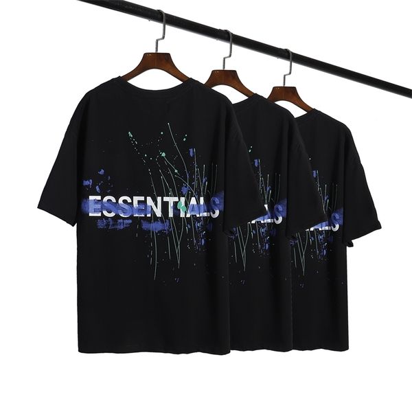 

2021 gaojiechao brand fog double line ink splashing graffiti print essentials letter short sleeve summer, White;black