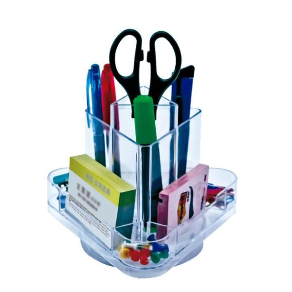 

pencil bags acrylic pen holder rotatable clear organizer multi-grid deskstationery caddy for office school home space save