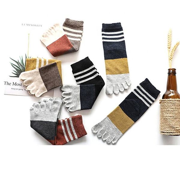 

men's socks design long striped 5 toe fashion cotton tube winter for women, Black