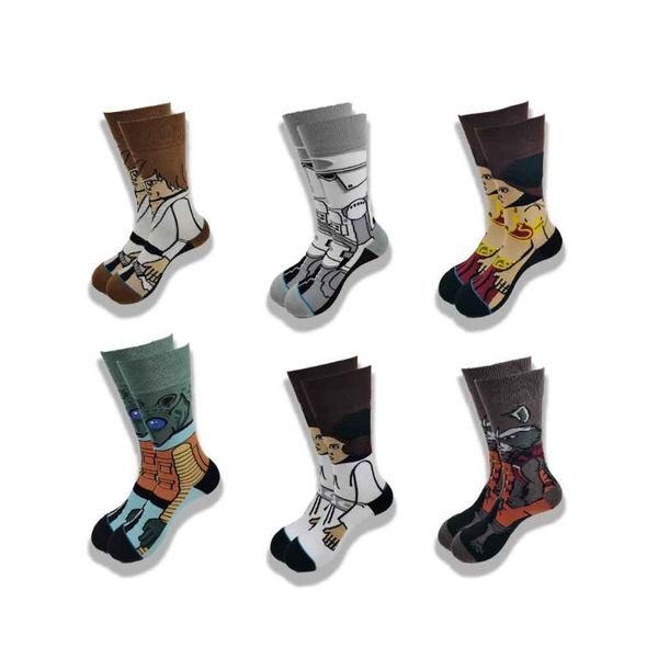 

men's socks a pair of high-quality cotton breathable and warm cartoon movie characters middle tube comfortable skateboard sock, Black