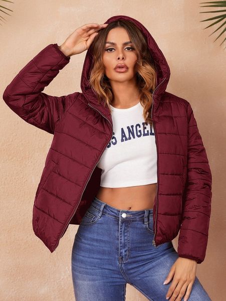 

slant pocket zipper hooded puffer coat m5tz#, Black