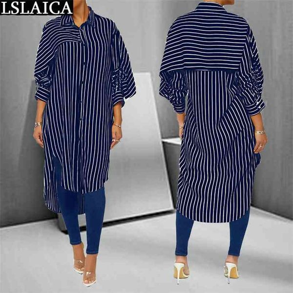 

party dress fashion mid-calf striped printing dresses for women loose casual button streetwear lrregular hem vestiti donna 210515, Black;gray