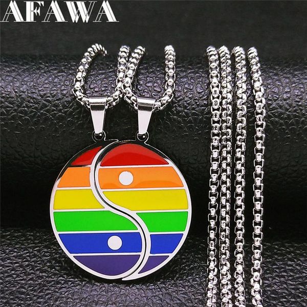 

pendant necklaces 2pcs yoga seven colors gossip stainless steel homosexual chain women/men couple jewelry pendentifs nxh121s01, Silver