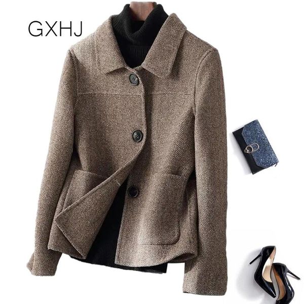 

women's wool & blends korean short women coat clothing 2021 autumn and winter female loose casual outwear blazer jacket, Black