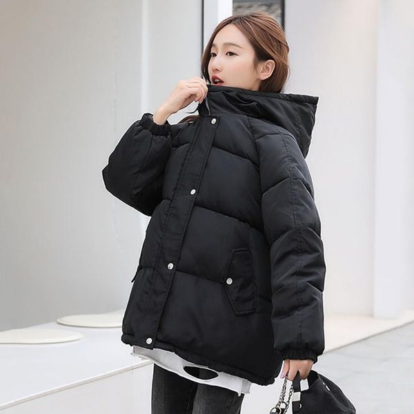 

winter coat for women loose puffer parkas female korean style jacket oversized thicken hooded cotton padded ladies women's down &, Black