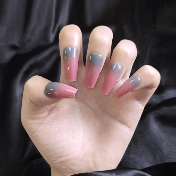 

false nails long coffin fake white french nail tips ballerina full cover art manicure tools artificial, Red;gold
