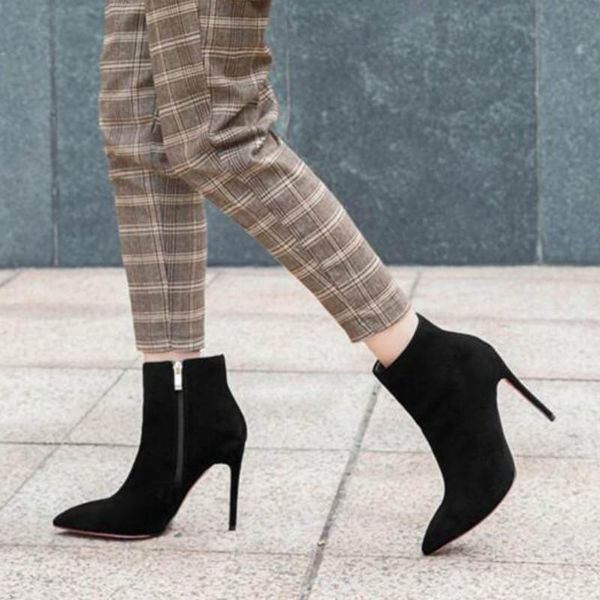 

boots 2021 red bottom for women high heel 8cm 10cm thin pointed toe shoes dust bag35-42, Black