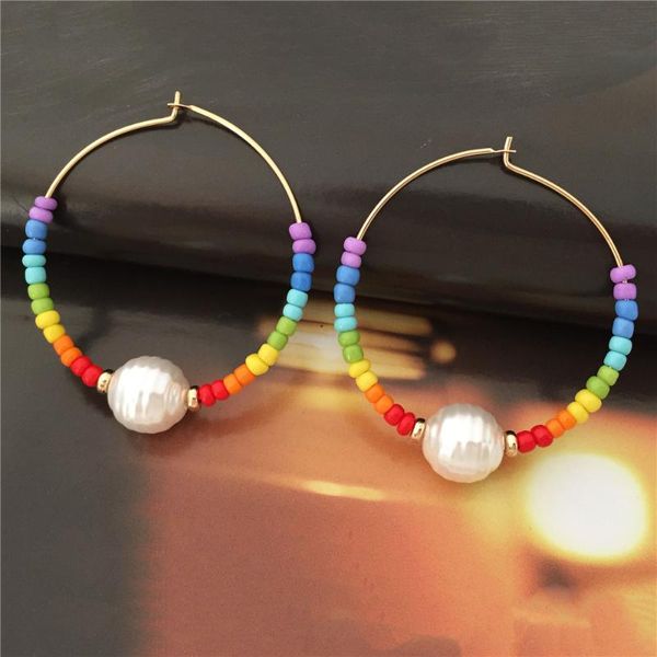 

hoop & huggie boho freshwater pearl ear ring for girls fashion jewelry earring women bohemian hoops jewellery gold tone earrings, Golden;silver