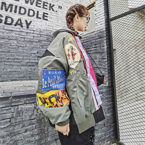 

jackets winter trendy brand contrast printing stitching harajuku style loose cotton jacket thick coat women, Black;brown