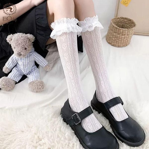 

socks & hosiery leechee lace cute girl's soft sweet women white stockings knee high japanese student lolia, Black;white