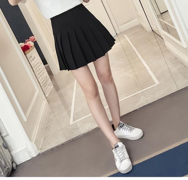 

skirts high waisted a-line pleated mini women harajuku denim solid above knee students 2021 spring summer female clothing, Black