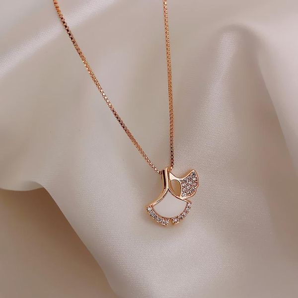 

south korea of female ginkgo biloba necklace contracted temperament collarbone chain ins trend is acted the role pendant necklaces, Silver