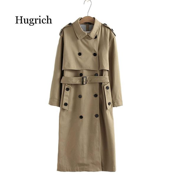 

women casual solid color double breasted outwear sashes office coat chic epaulet design long trench women's coats, Tan;black