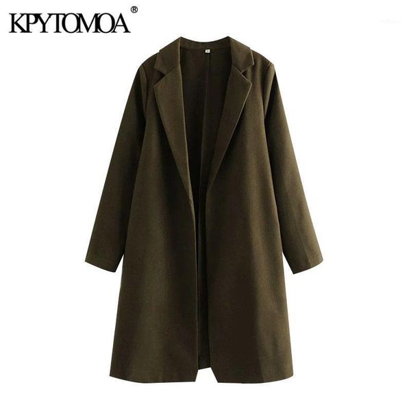 

women's wool & blends kpytomoa women 2021 fashion side pockets open stitch woolen coat vintage lapel collar long sleeve female outerwea, Black