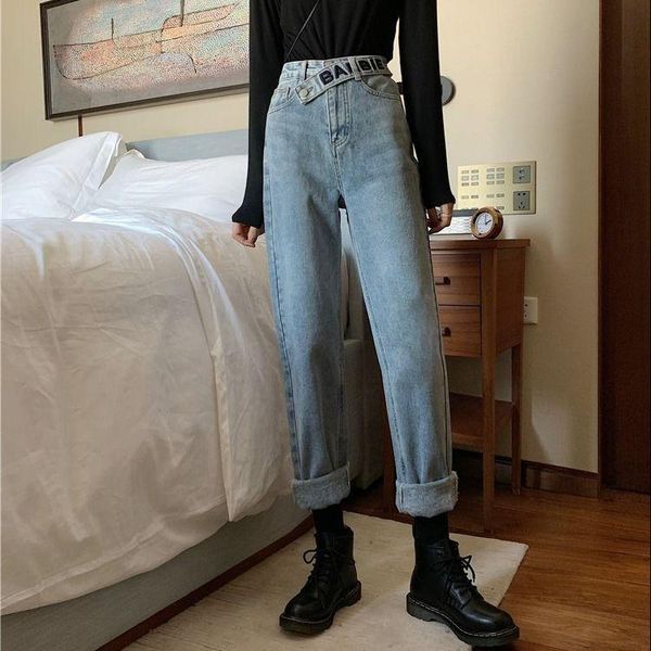 

women's jeans vintage high waist summer straight pant women streetwear casual denim femme buttons zipper ladies mujer 2021, Blue