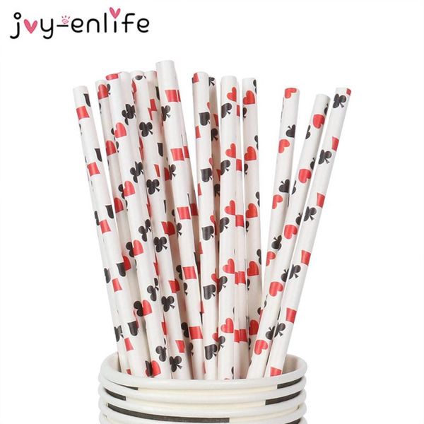 

party decoration 25pcs poker card pattern paper straws casino magician show las vegas themed birthday decor drinking straw