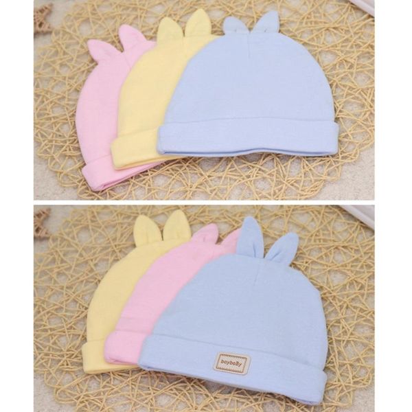 

caps & hats baby soft cotton tire hat born infant solid color warm cute cartoon ears beanie for toddler boys girls shower gifts, Yellow