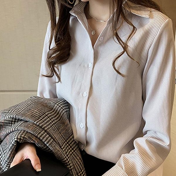 

women blouse fashion turn-down collar long sleeve office lady blouses autumn ol shirts korean clothes roupas femininas women's &, White