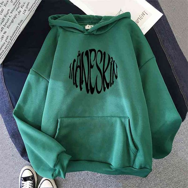 

maneskin hoodie fashion women oversized loose o-neck casual sweatshirts hoodies harajuku fleece pullovers hoody 11 colors 210910, Black