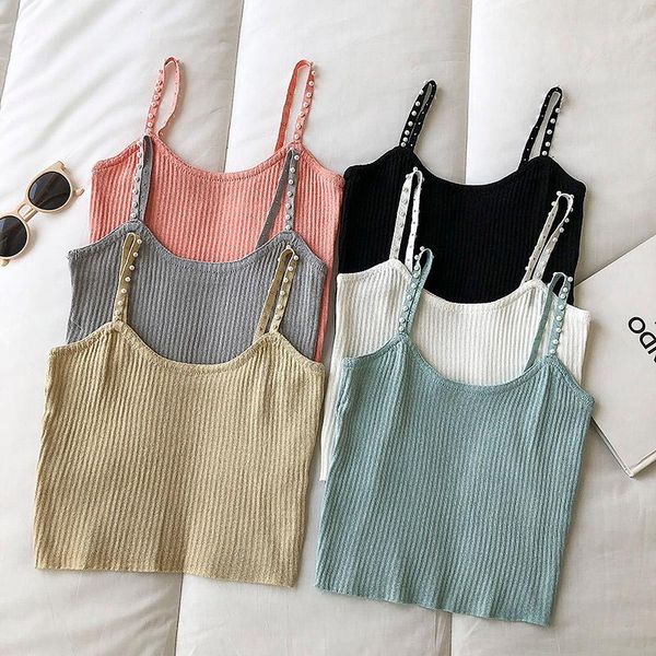 

women's tanks & camis basic sleeveless cropped female casual solid black ribbed knitted short vest halter pink cropgirls cloth, White